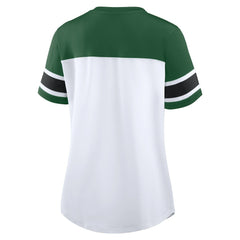 New York Jets Women's Athena Rhinestone Lace-Up V-Neck T-Shirt - White/Green T-shirts