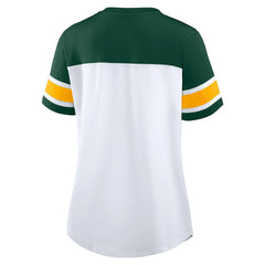 Green Bay Packers Women's Athena Rhinestone Lace-Up V-Neck T-Shirt - White/Green T-shirts