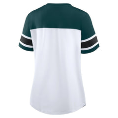 Philadelphia Eagles Women's Athena Rhinestone Lace-Up V-Neck T-Shirt - White/Midnight Green T-shirts