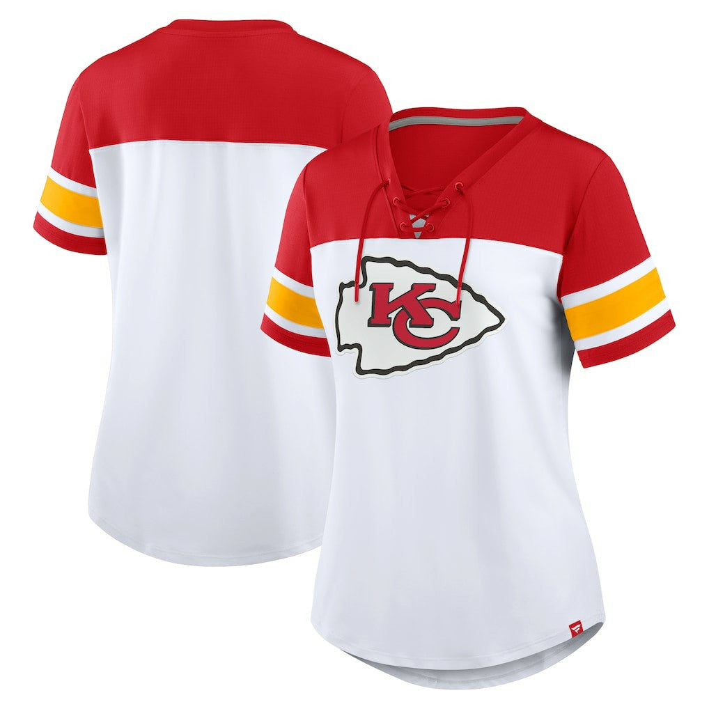 Kansas City Chiefs Women's Athena Lace-Up V-Neck T-Shirt - White/Red T-shirts