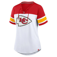 Kansas City Chiefs Women's Athena Lace-Up V-Neck T-Shirt - White/Red T-shirts