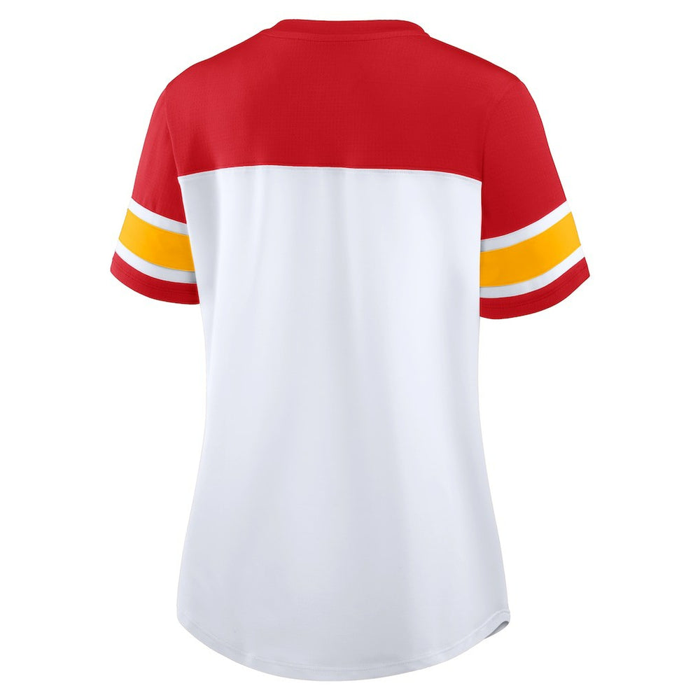Kansas City Chiefs Women's Athena Lace-Up V-Neck T-Shirt - White/Red T-shirts