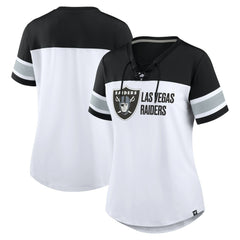 Las Vegas Raiders Women's Athena Lace-Up V-Neck T-Shirt - White/Black T-shirts