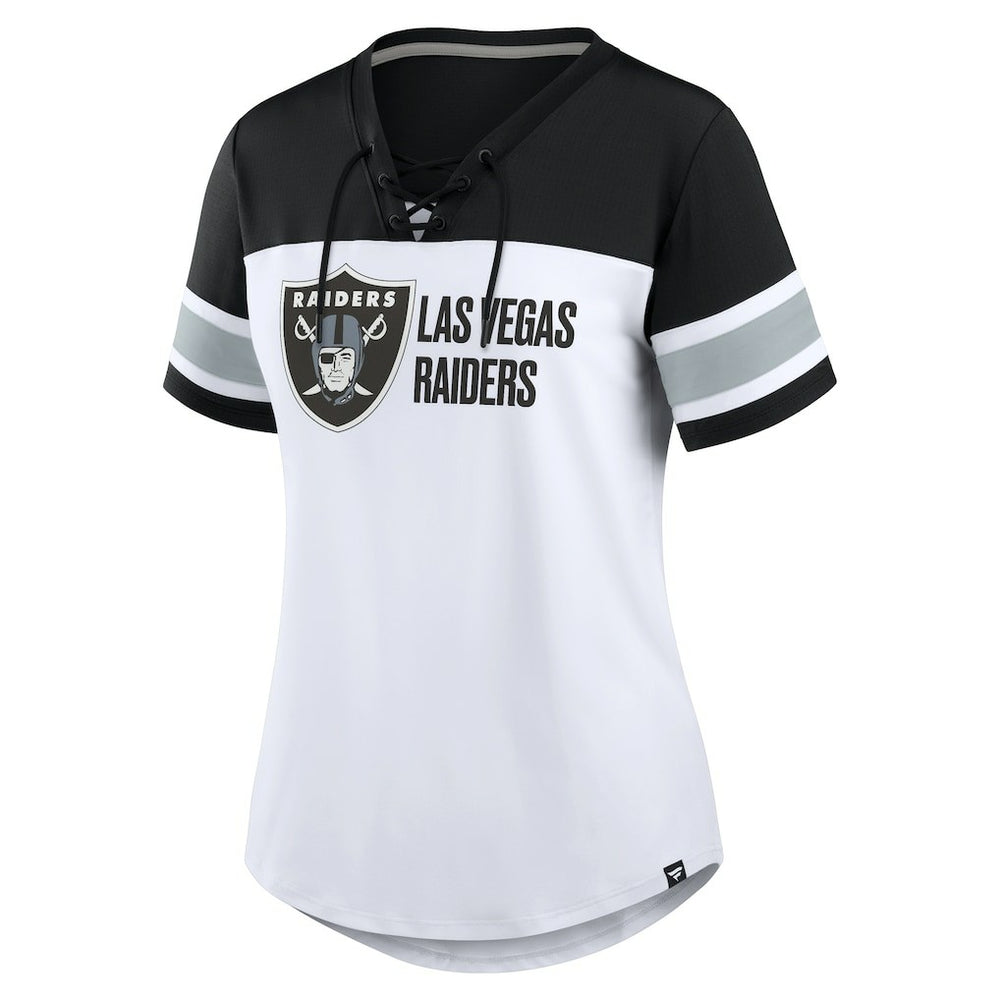 Las Vegas Raiders Women's Athena Lace-Up V-Neck T-Shirt - White/Black T-shirts