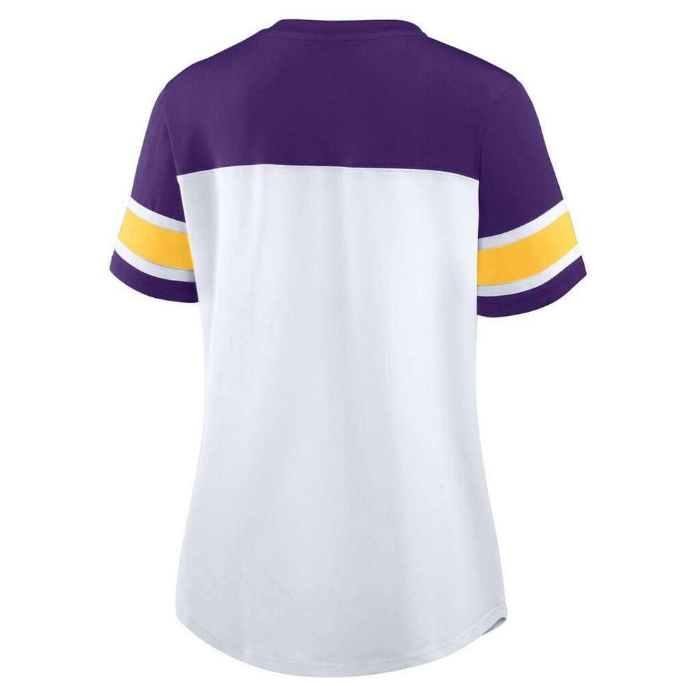 Minnesota Vikings Women's Athena Rhinestone Lace-Up V-Neck T-Shirt - White/Purple T-shirts