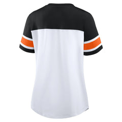 Cincinnati Bengals Women's Athena Rhinestone Lace-Up V-Neck T-Shirt - White/Black T-shirts