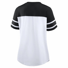 New Orleans Saints Women's Athena Rhinestone Lace-Up V-Neck T-Shirt - White/Black T-shirts