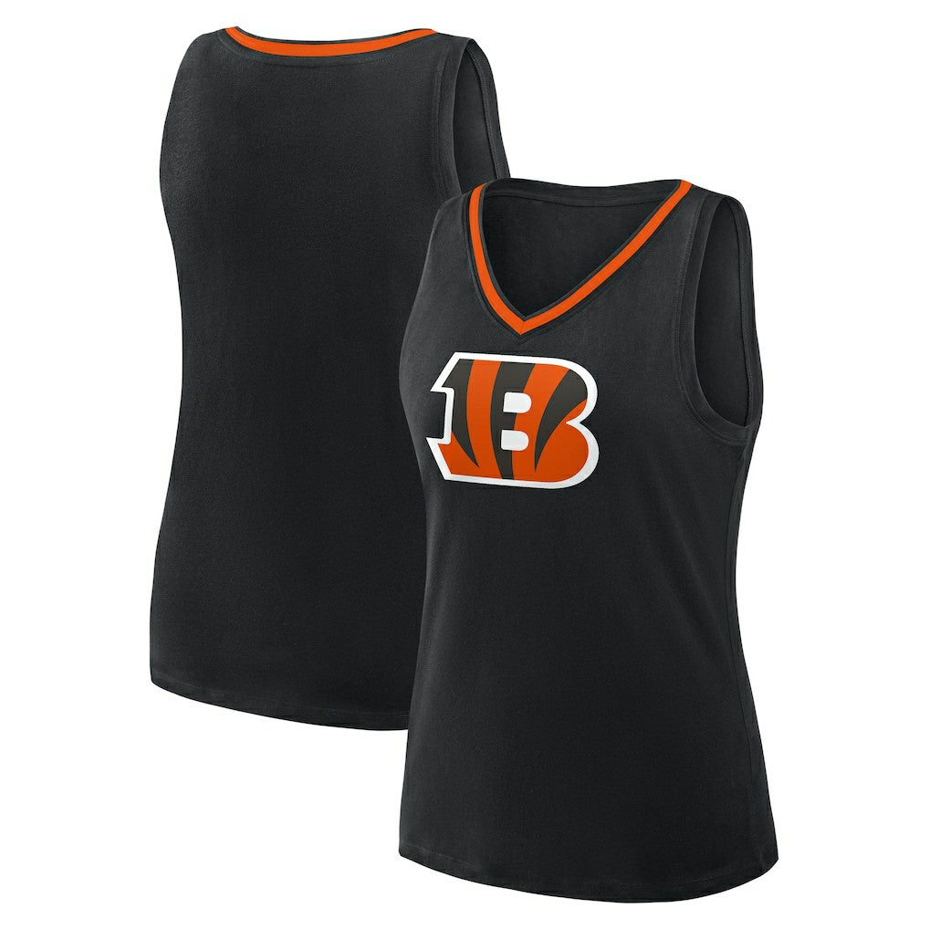 Cincinnati Bengals Logo Athletic Women's Stellar Win V-Neck Tank Top - Black Tops