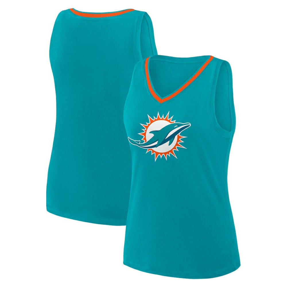 Miami Dolphins Logo Athletic Women's Stellar Win V-Neck Tank Top - Aqua Tops