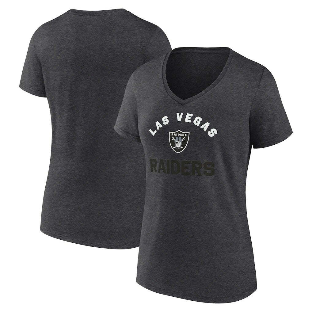 Las Vegas Raiders Logo Athletic Women's Unrivaled V-Neck T-Shirt - Heather Charcoal T-shirts