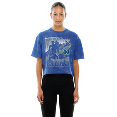 Detroit Lions New Era Women's Cropped Boxy Sport Classics Mineral Wash T-Shirt - Blue T-shirts