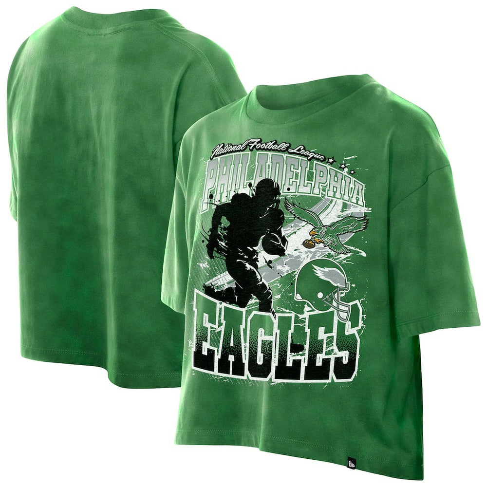 Philadelphia Eagles New Era Women's Cropped Boxy Sport Classics Mineral Wash T-Shirt - Kelly Green T-shirts