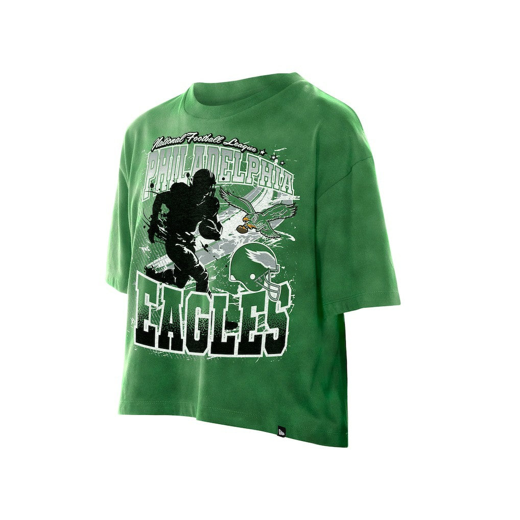 Philadelphia Eagles New Era Women's Cropped Boxy Sport Classics Mineral Wash T-Shirt - Kelly Green T-shirts