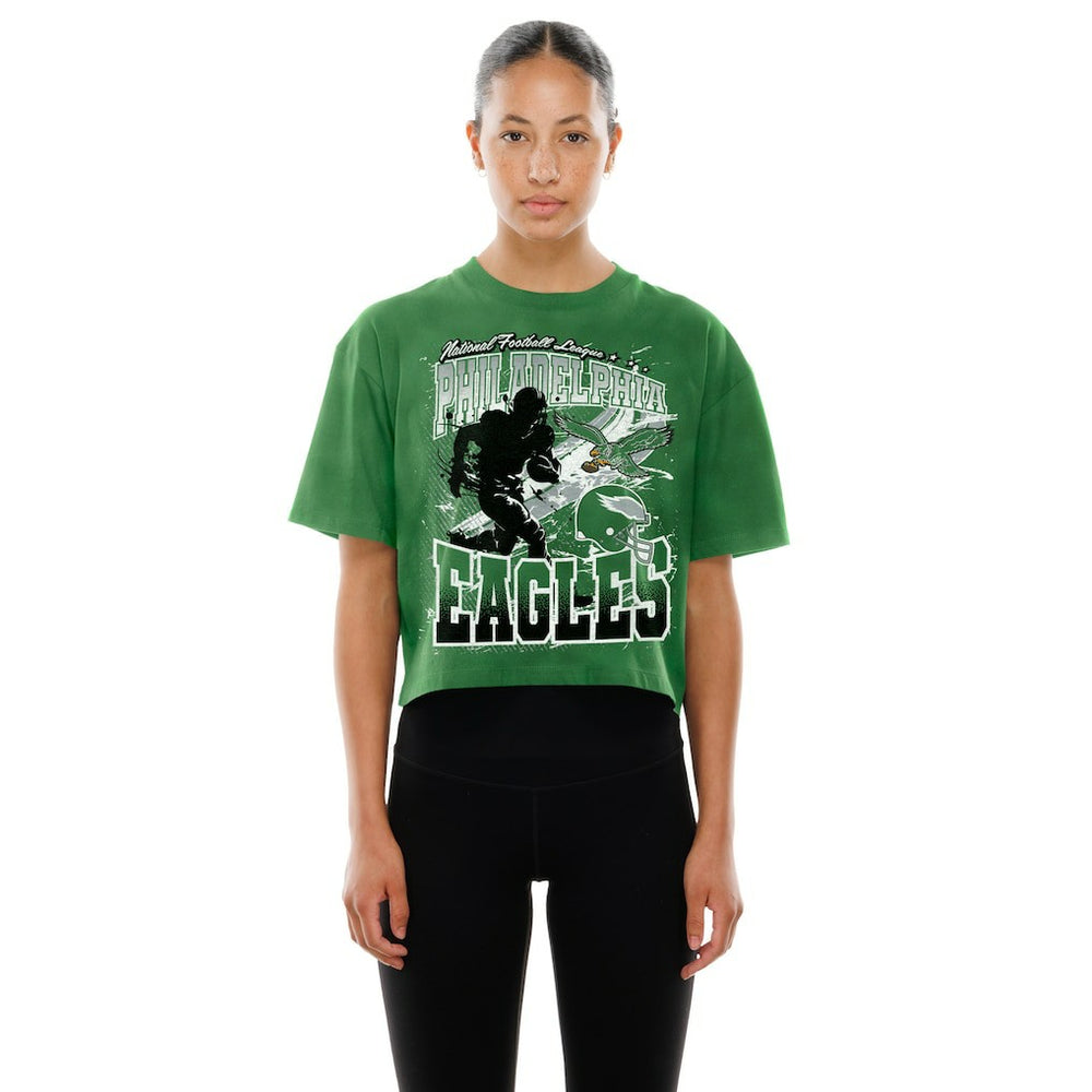 Philadelphia Eagles New Era Women's Cropped Boxy Sport Classics Mineral Wash T-Shirt - Kelly Green T-shirts