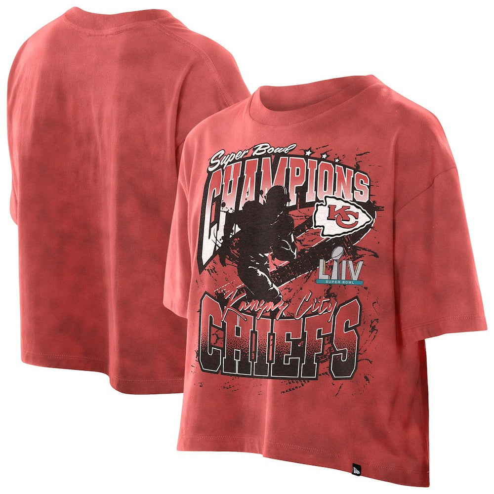 Kansas City Chiefs New Era Women's Cropped Boxy Sport Classics Mineral Wash T-Shirt - Red T-shirts