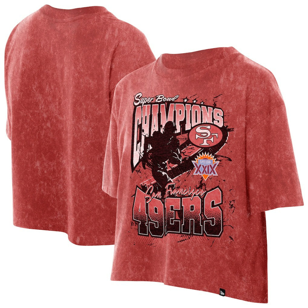 San Francisco 49ers New Era Women's Cropped Boxy Sport Classics Mineral Wash T-Shirt - Scarlet T-shirts