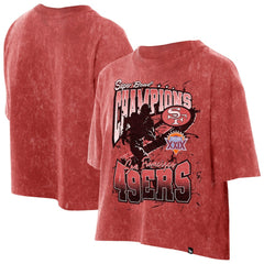 San Francisco 49ers New Era Women's Cropped Boxy Sport Classics Mineral Wash T-Shirt - Scarlet T-shirts
