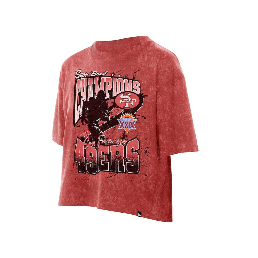 San Francisco 49ers New Era Women's Cropped Boxy Sport Classics Mineral Wash T-Shirt - Scarlet T-shirts