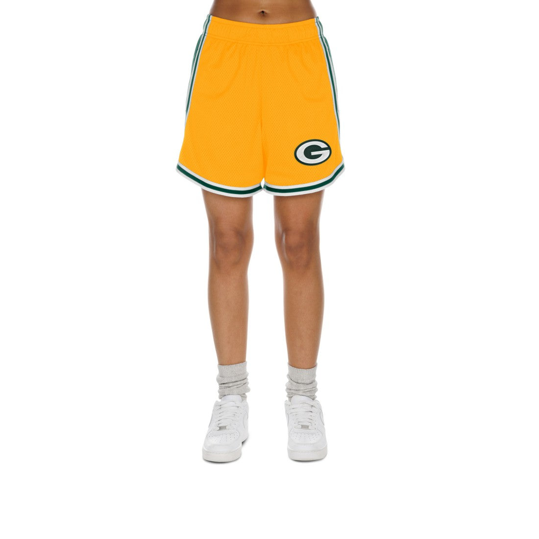 Green Bay Packers New Era Women's Sport Classics Mesh Shorts - Gold/Green Shorts