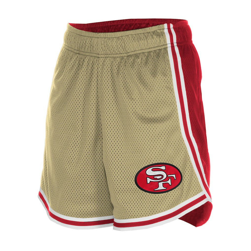 San Francisco 49ers New Era Women's Throwback Sport Classics Mesh Shorts - Gold/Scarlet Shorts