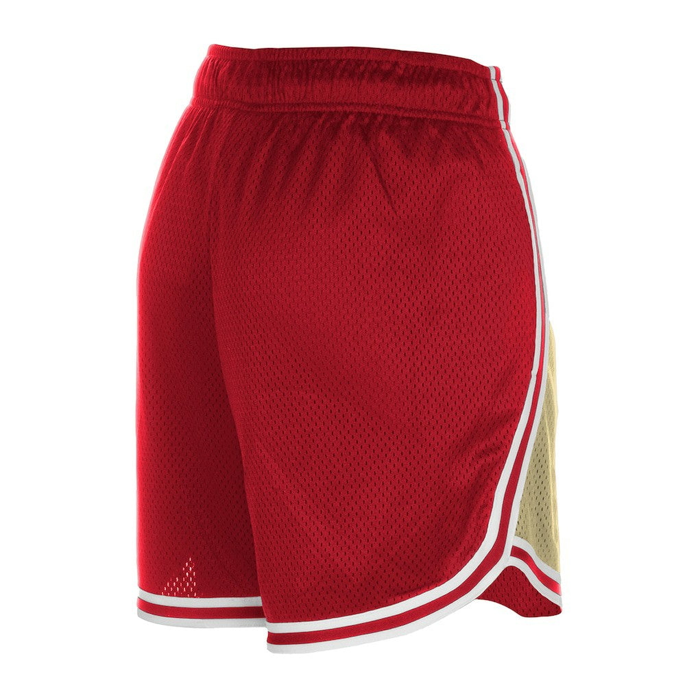 San Francisco 49ers New Era Women's Throwback Sport Classics Mesh Shorts - Gold/Scarlet Shorts