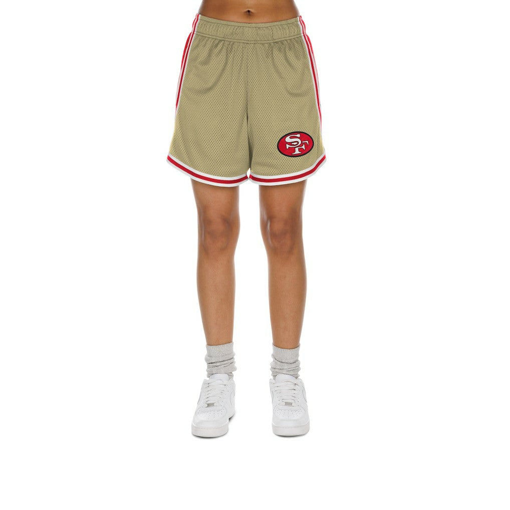 San Francisco 49ers New Era Women's Throwback Sport Classics Mesh Shorts - Gold/Scarlet Shorts