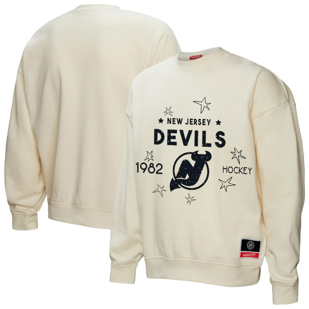 New Jersey Devils Mitchell & Ness Women's Logo 3.0 Pullover Sweatshirt - Cream | US 202198436