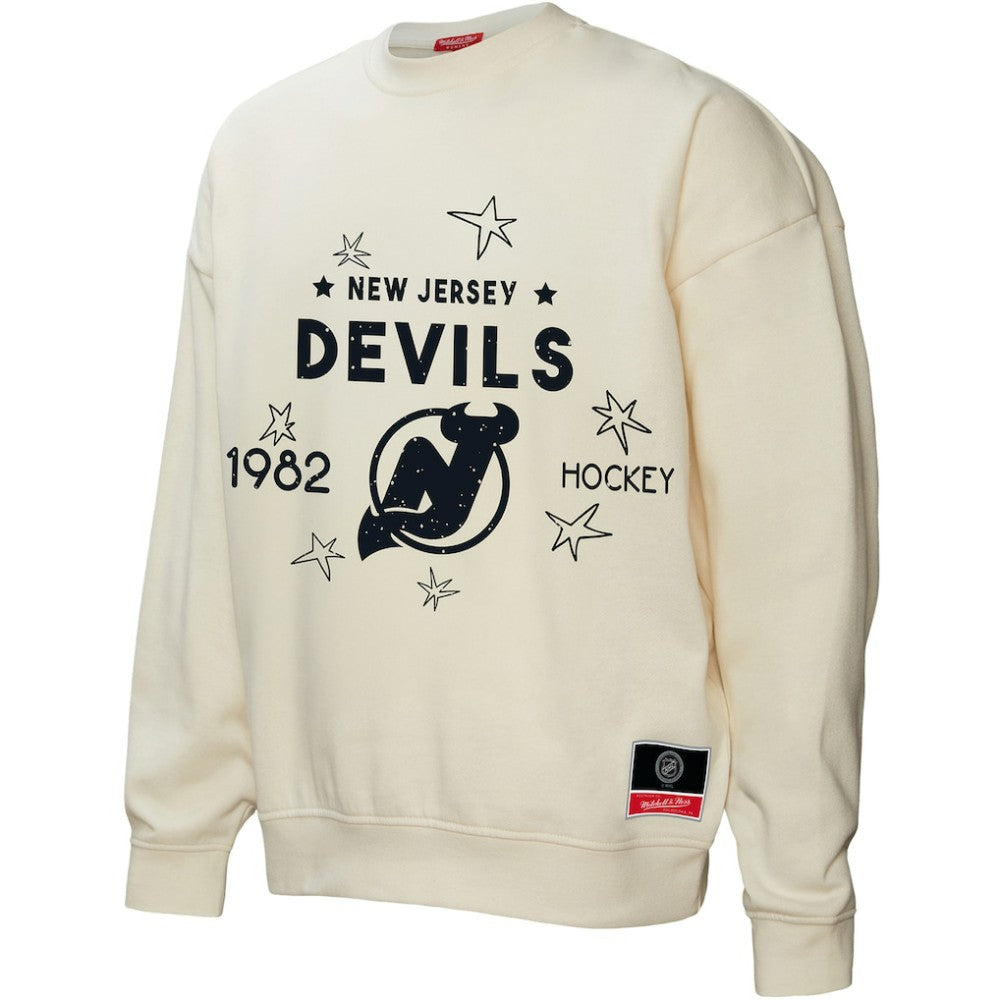 New Jersey Devils Mitchell & Ness Women's Logo 3.0 Pullover Sweatshirt - Cream | US 202198436