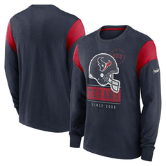 Houston Texans Rewind Playback Helmet Long Sleeve T-Shirt - Heather Navy T-shirts