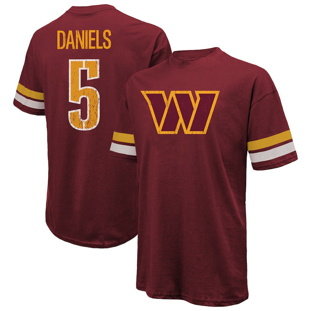 Jayden Daniels Washington Commanders Majestic Threads Name & Number Oversize Fit T-Shirt - Burgundy T-shirts