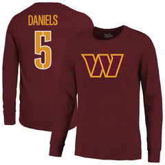 Jayden Daniels Washington Commanders Majestic Threads Name & Number Non-Distressed Long Sleeve T-Shirt - Burgundy T-shirts
