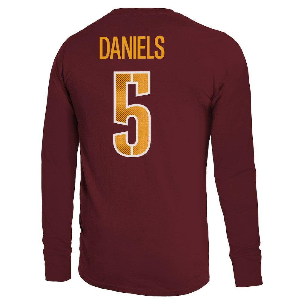 Jayden Daniels Washington Commanders Majestic Threads Name & Number Non-Distressed Long Sleeve T-Shirt - Burgundy T-shirts