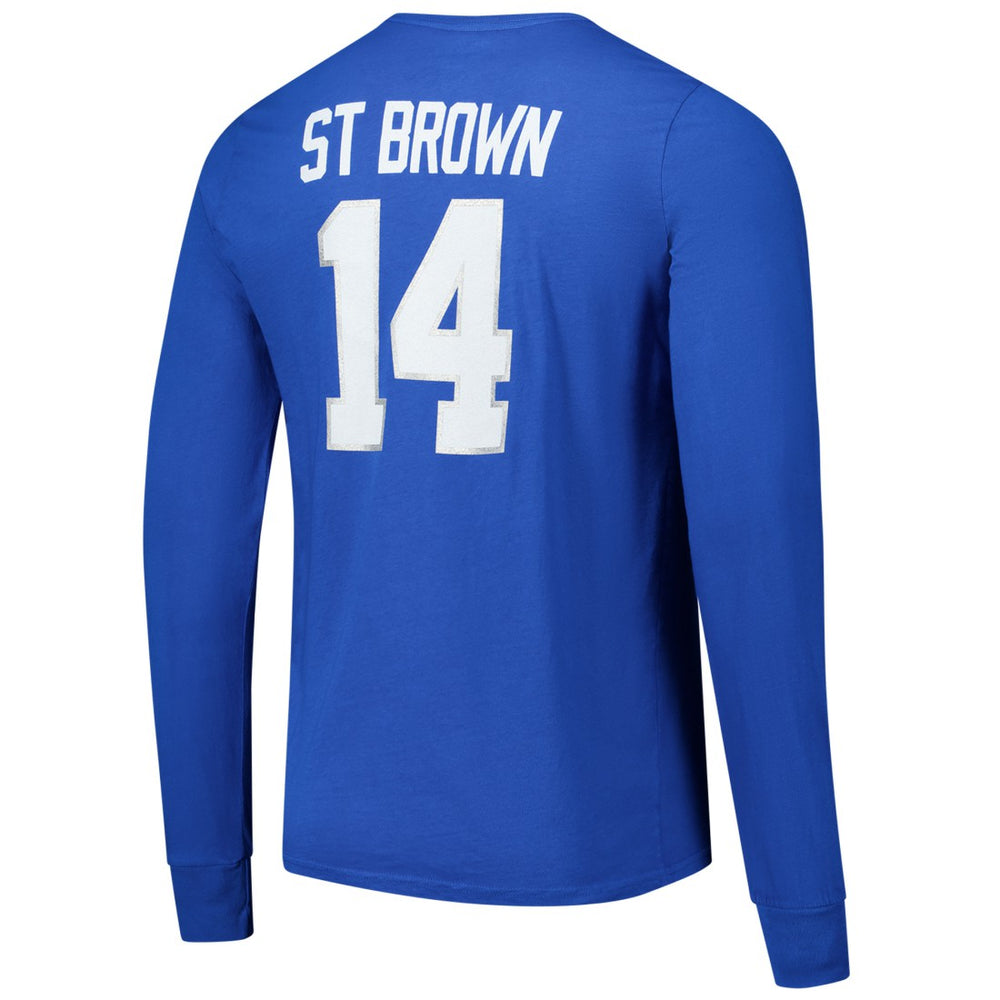 Amon-Ra St. Brown Detroit Lions Majestic Threads Name & Number Long Sleeve T-Shirt - Blue T-shirts