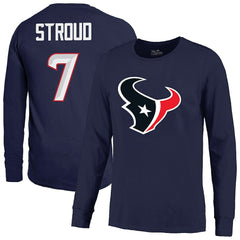C.J. Stroud Houston Texans Majestic Threads Name & Number Non-Distressed Long Sleeve T-Shirt - Navy T-shirts