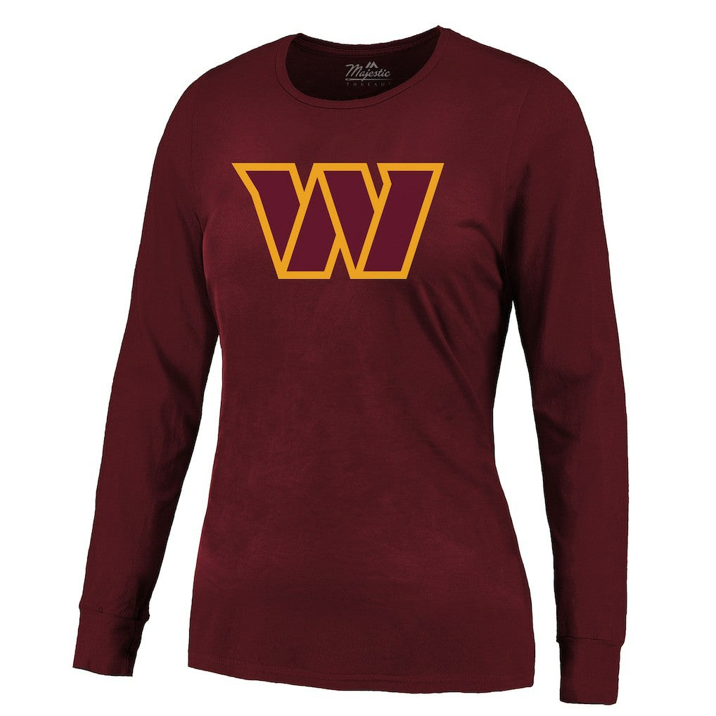 Jayden Daniels Washington Commanders Majestic Threads Women's Player Name & Number Long Sleeve T-Shirt - Burgundy T-shirts