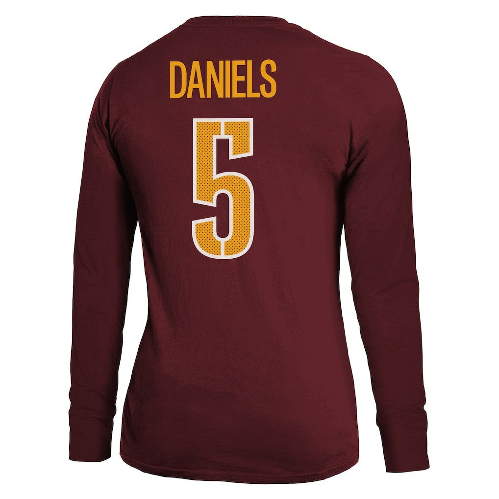 Jayden Daniels Washington Commanders Majestic Threads Women's Player Name & Number Long Sleeve T-Shirt - Burgundy T-shirts