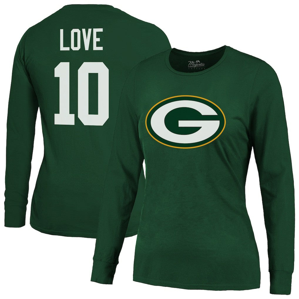Jordan Love Green Bay Packers Majestic Threads Women's Name & Number Long Sleeve T-Shirt - Green T-shirts