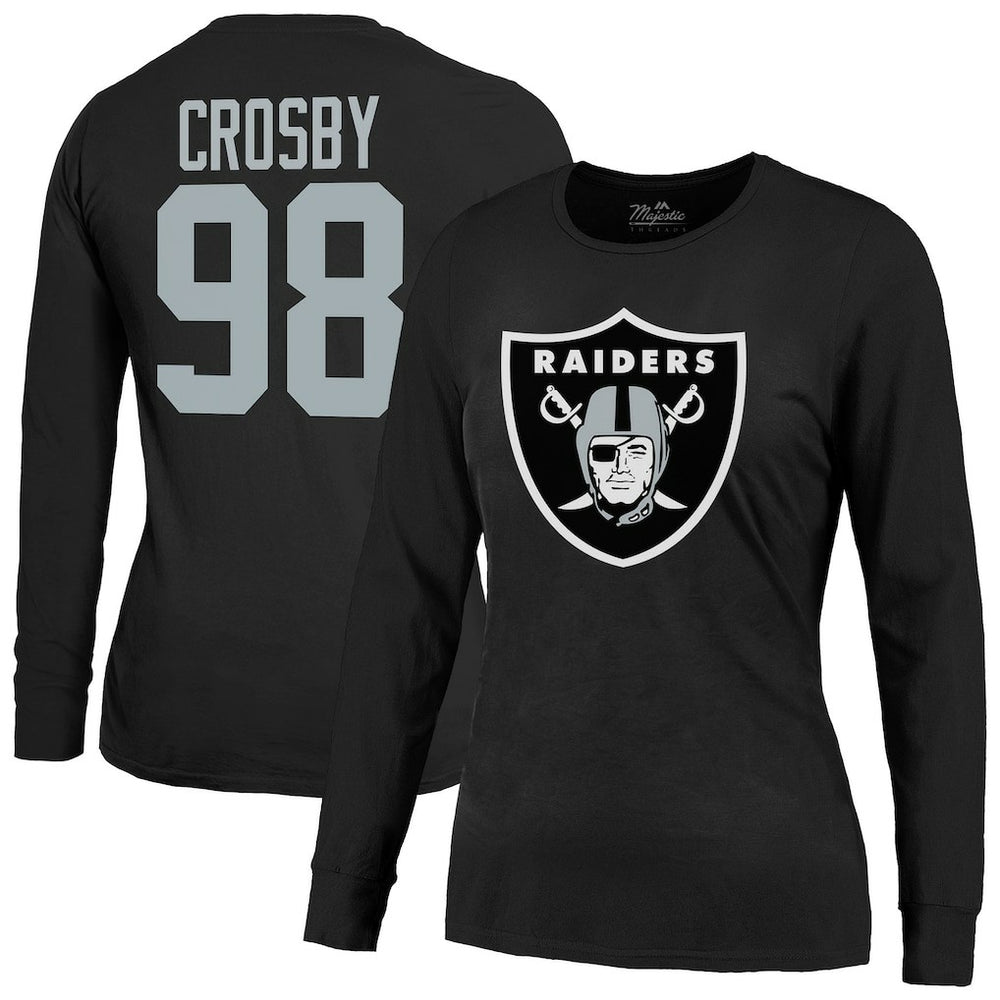 Maxx Crosby Las Vegas Raiders Majestic Threads Women's Player Name & Number Long Sleeve T-Shirt - Black T-shirts