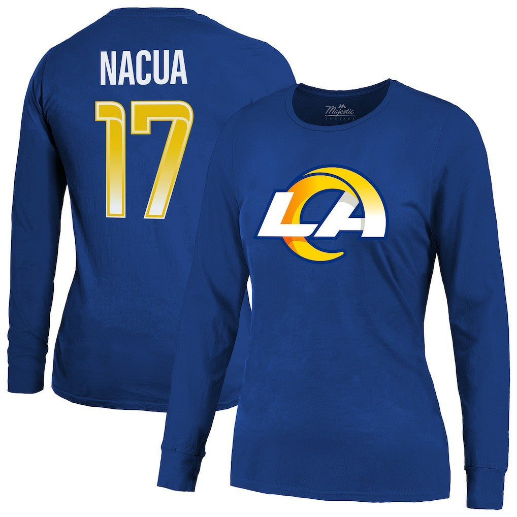 Puka Nacua Los Angeles Rams Majestic Threads Women's Player Name & Number Long Sleeve T-Shirt - Royal T-shirts