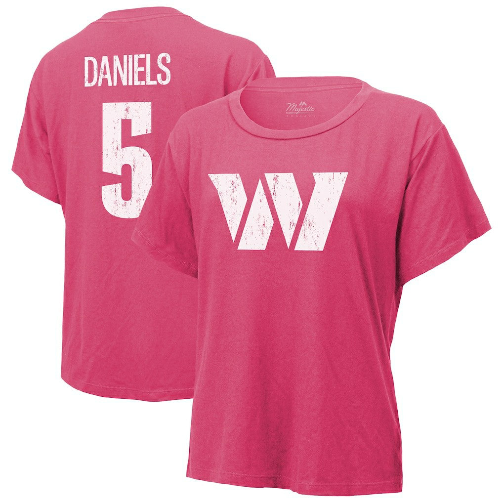 Jayden Daniels Washington Commanders Majestic Threads Women's Name & Number T-Shirt - Pink T-shirts