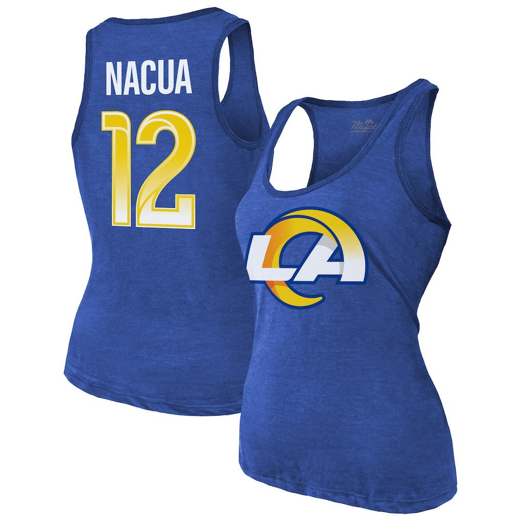 Puka Nacua Los Angeles Rams Majestic Threads Women's Name & Number Tri-Blend Scoop Neck Tank Top - Royal Tops