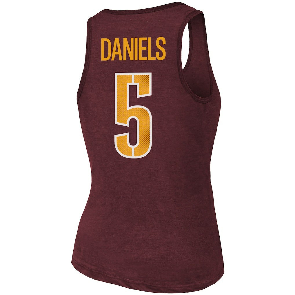 Jayden Daniels Washington Commanders Majestic Threads Women's Name & Number Tri-Blend Scoop Neck Tank Top - Burgundy Tops