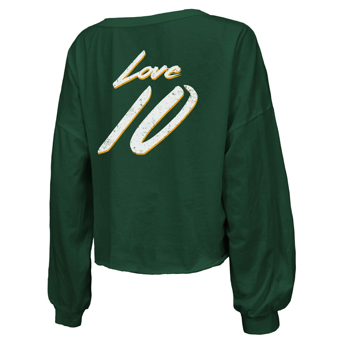 Jordan Love Green Bay Packers Majestic Threads Women's Name & Number Off-Shoulder Script Cropped Long Sleeve Relaxed V-Neck T-Shirt - Green T-shirts