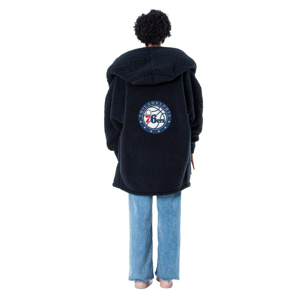 The Best Lounger in the World By Jill Martin Philadelphia 76ers Unisex Black Oversized Open-Front Hoodie Sweater