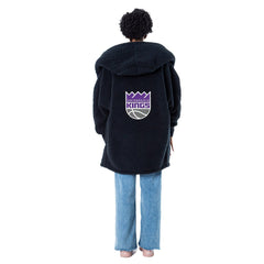 The Best Lounger in the World By Jill Martin Sacramento Kings Unisex Black Oversized Open-Front Hoodie Sweater