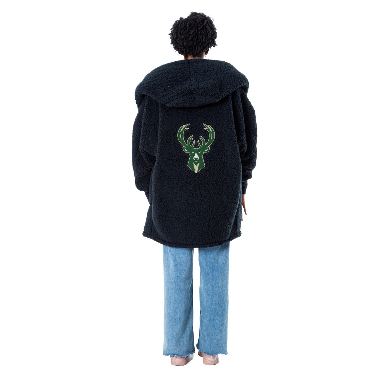 The Best Lounger in the World By Jill Martin Milwaukee Bucks Unisex Black Oversized Open-Front Hoodie Sweater
