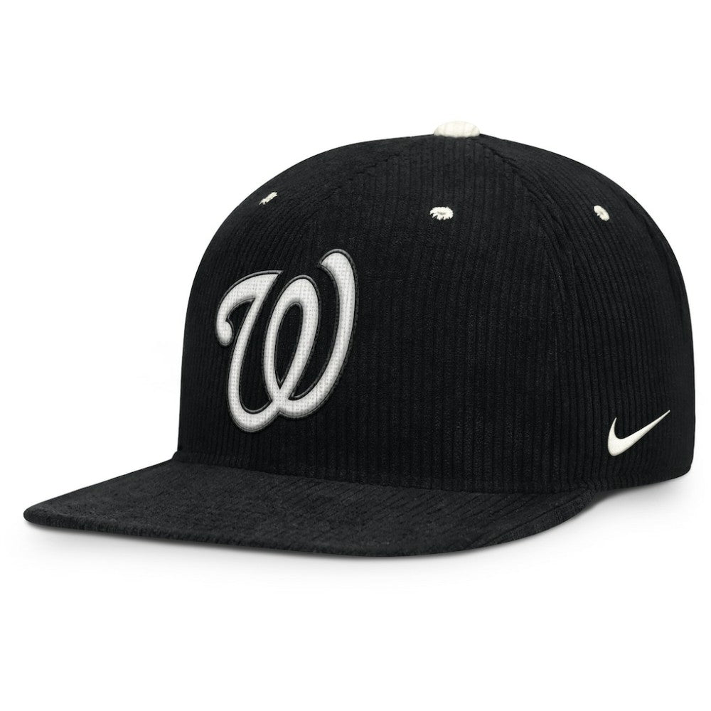 Washington Nationals Nike Pro Corduroy Structured Snapback Hat - Black Hats