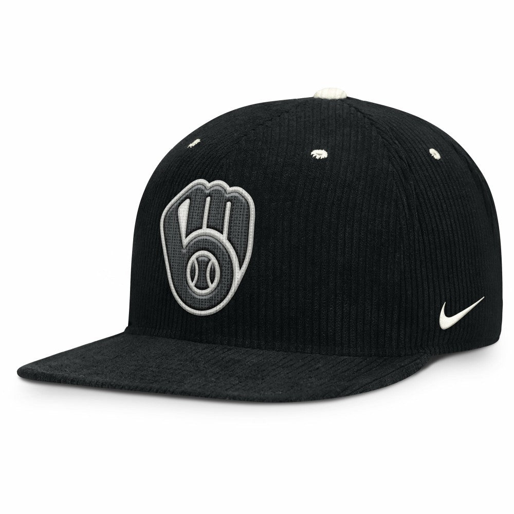 Milwaukee Brewers Nike Pro Corduroy Structured Snapback Hat - Black Hats