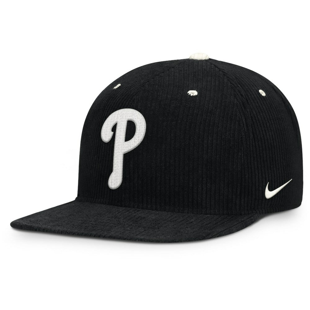 Philadelphia Phillies Nike Pro Corduroy Structured Snapback Hat - Black Hats
