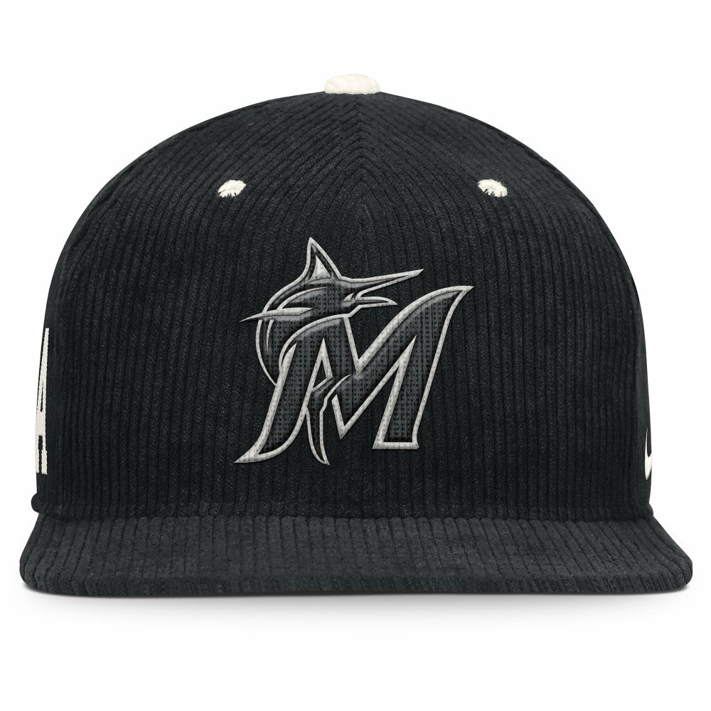 Miami Marlins Nike Pro Corduroy Structured Snapback Hat - Black Hats